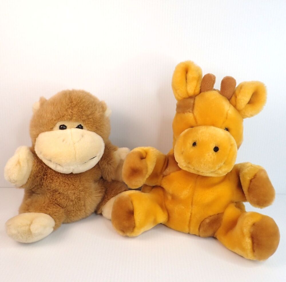 Vintage 2000 Snuggie Toy Hand Puppet Monkey Giraffe Lot of 2 Plush Animal 10"